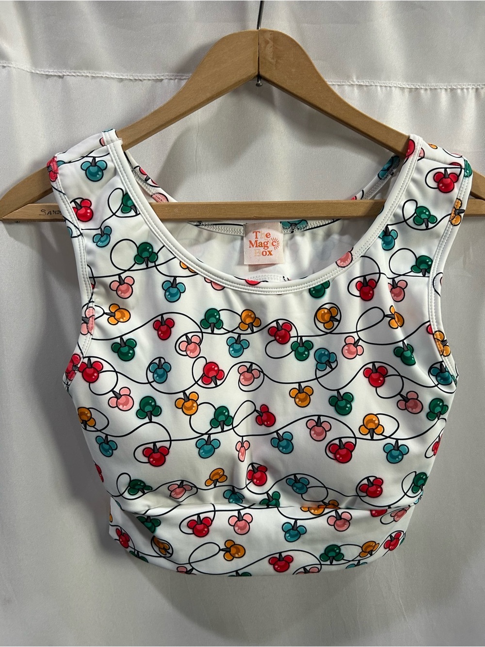 NWOT M The Magic Box Christmas Mickey Mouse lights Sports Bra